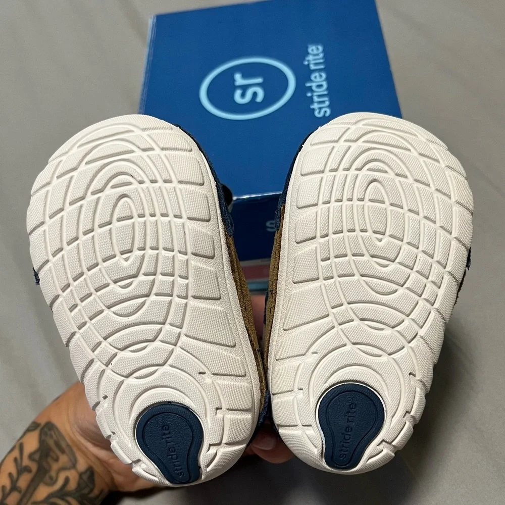 Stride Rite Toddler Sneakers in Navy, Tan, and Cream